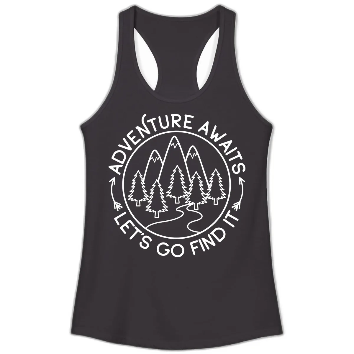Adventure Awaits Let's Go Find It Ladies Tank in Black