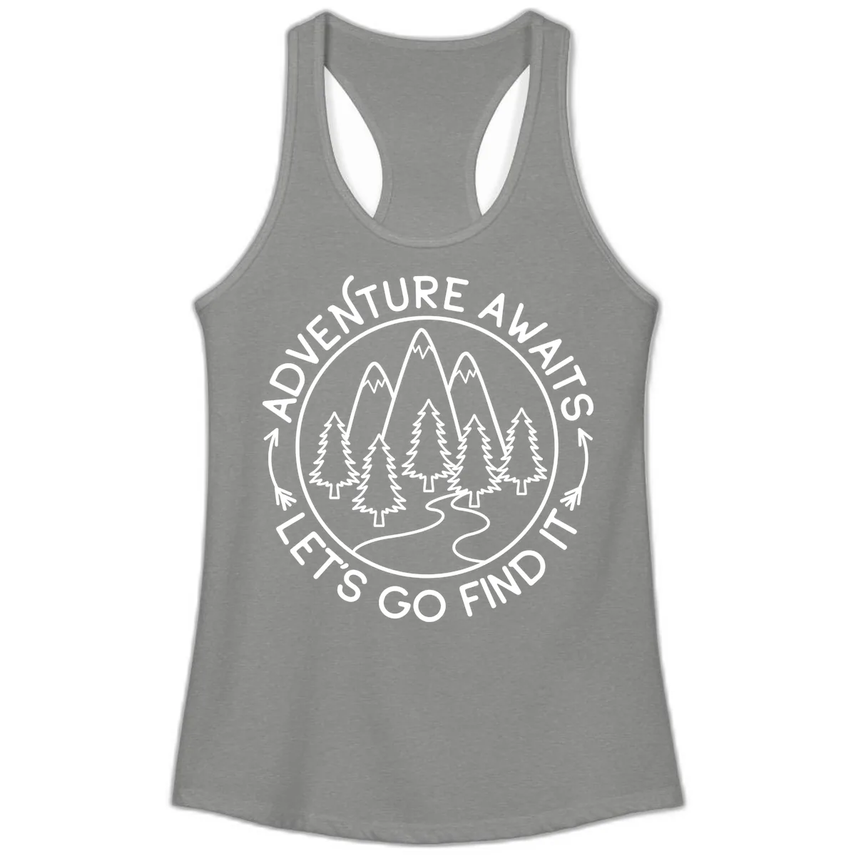 Adventure Awaits Let's Go Find It Ladies Tank in Heather Grey