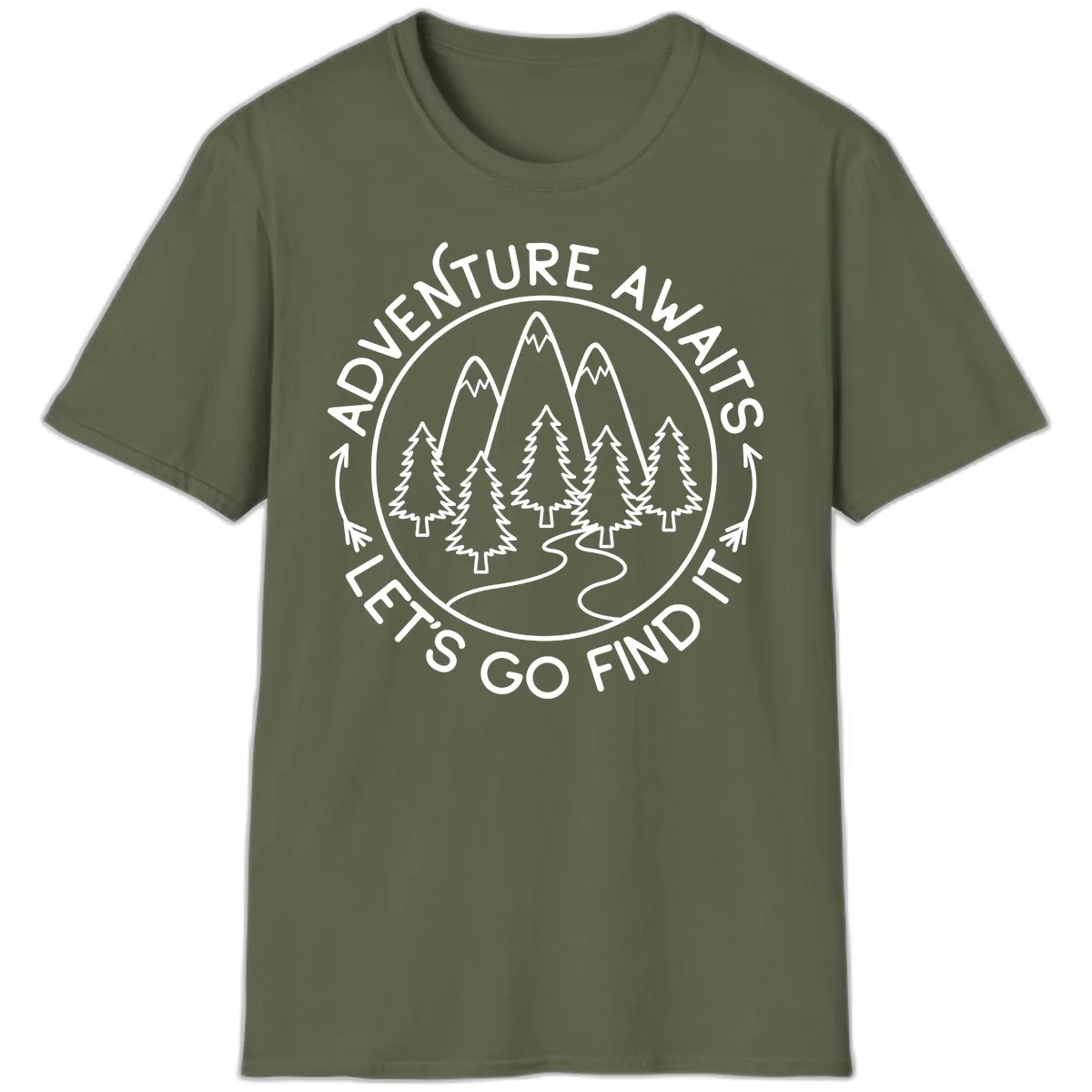 Adventure Awaits Let's Go Find It T-Shirt in Military Green