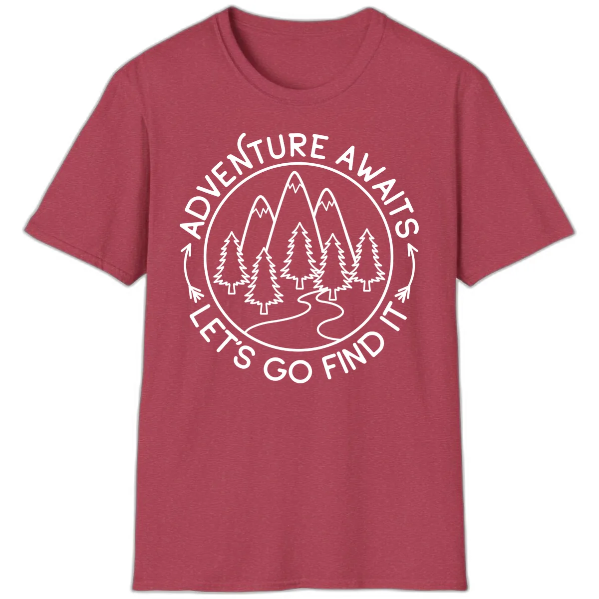 Adventure Awaits Let's Go Find It T-Shirt in Heather Cardinal