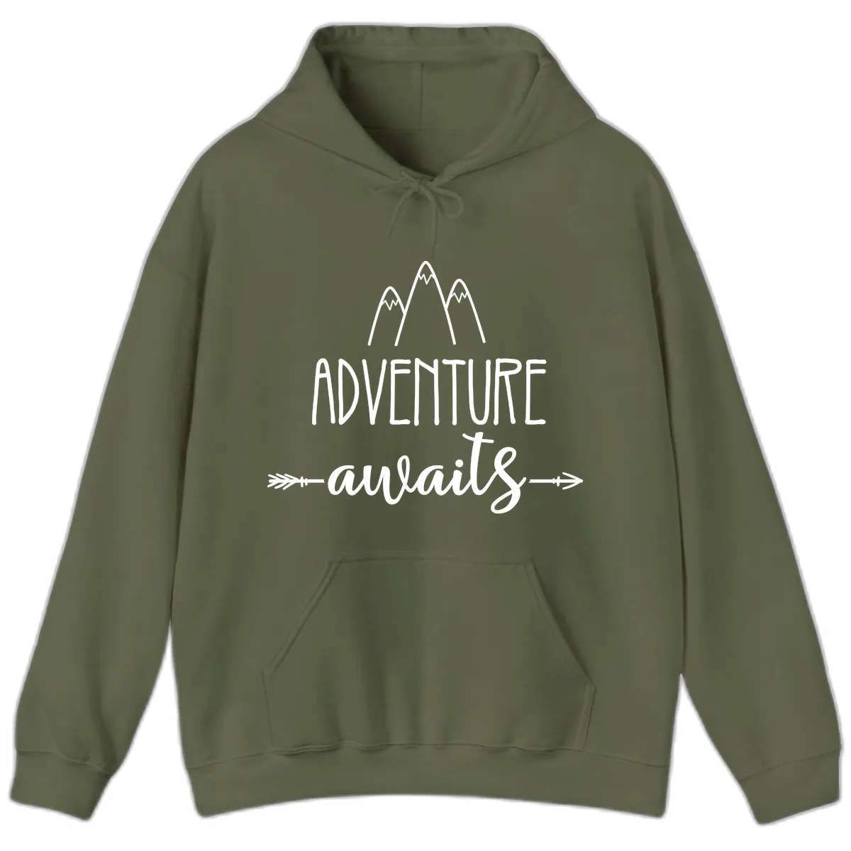 Adventure Awaits Mountains Hoodie in Military Green