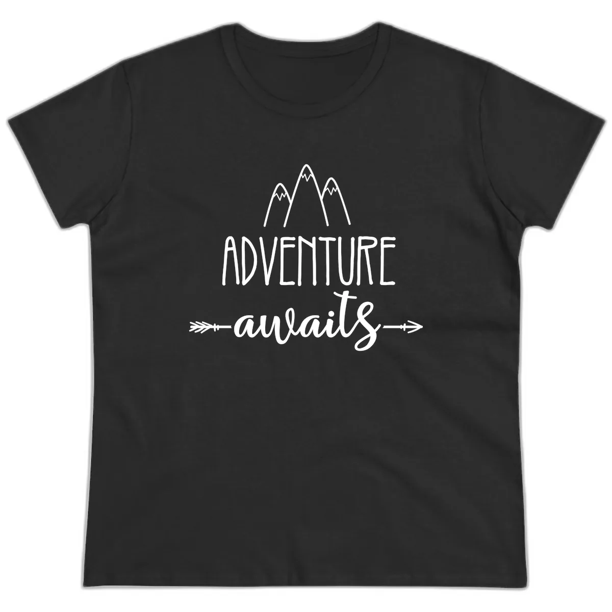 Adventure Awaits Mountains Ladies Tee in Black