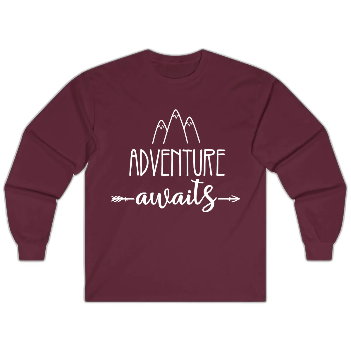 Adventure Awaits Mountains Long Sleeve in Maroon
