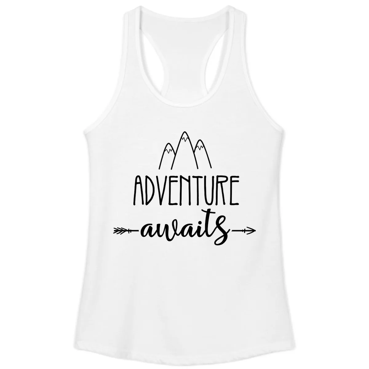 Adventure Awaits Mountains Ladies Tank in White
