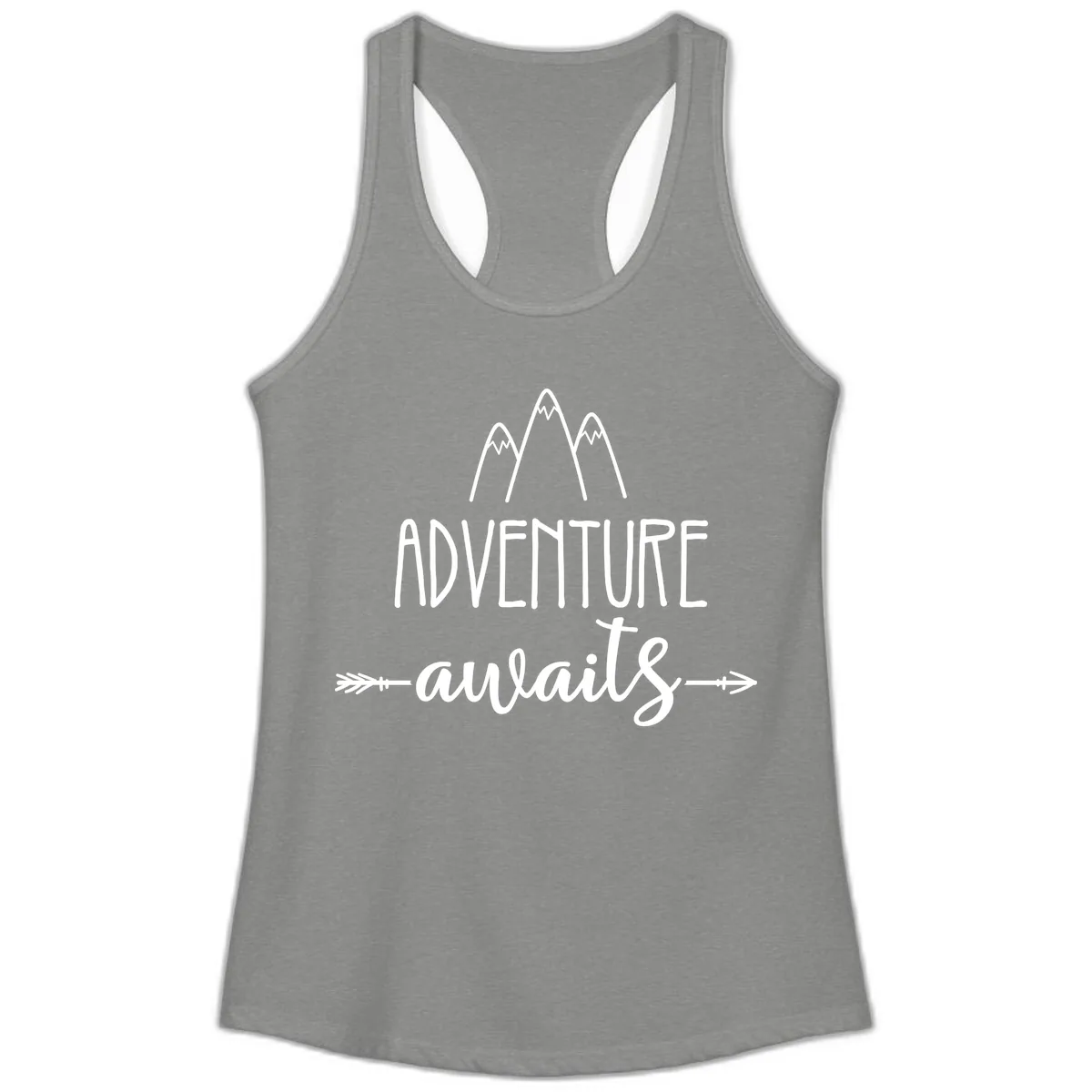 Adventure Awaits Mountains Ladies Tank in Heather Grey