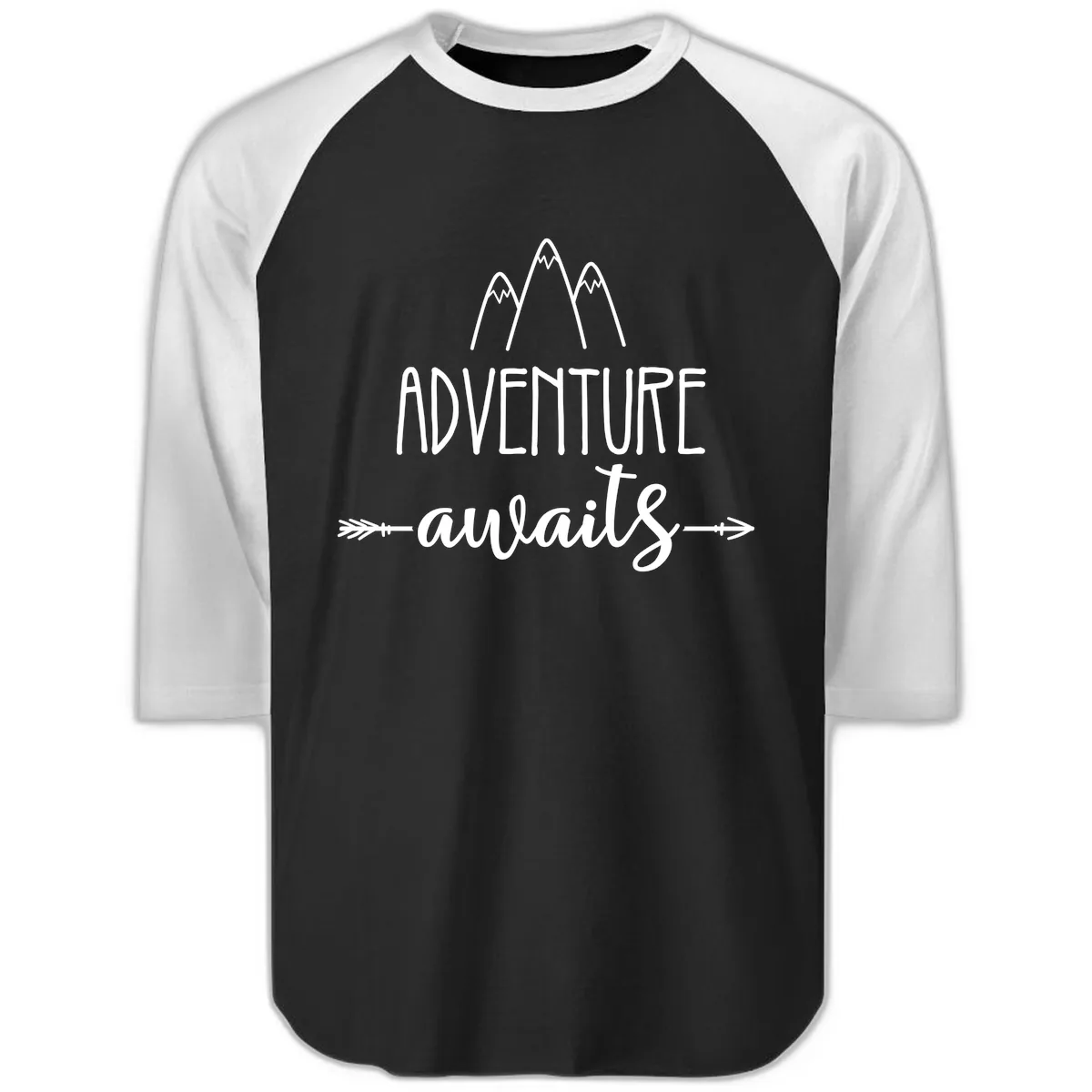 Adventure Awaits Mountains Raglan 3/4 in Black White