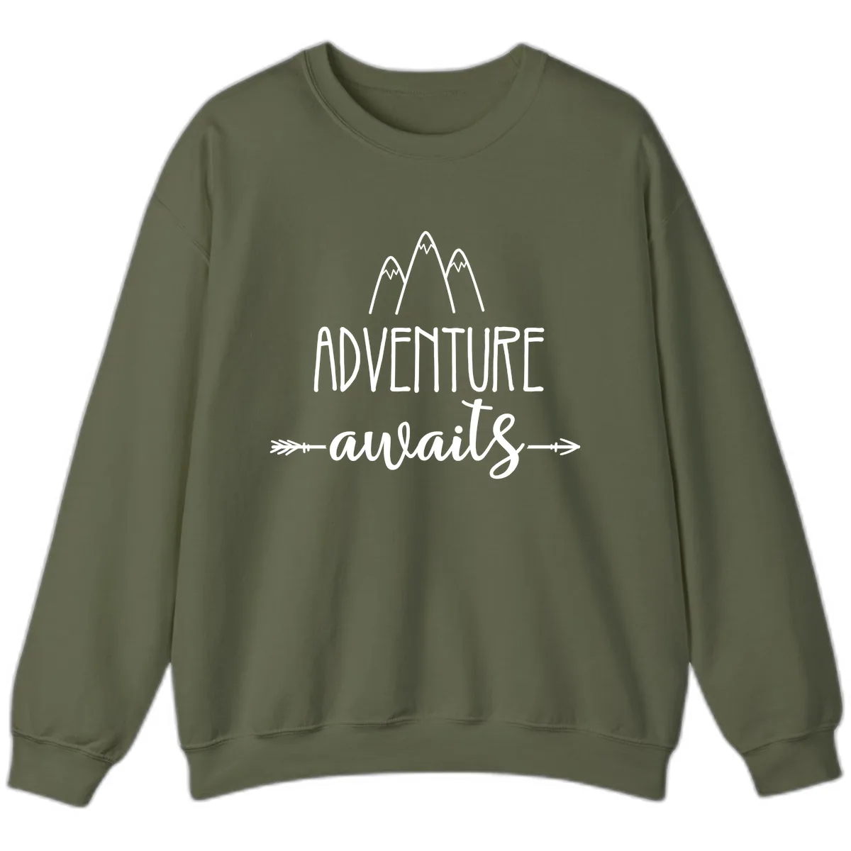Adventure Awaits Mountains Sweatshirt in Military Green