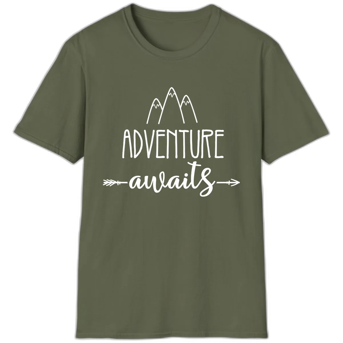 Adventure Awaits Mountains T-Shirt in Military Green