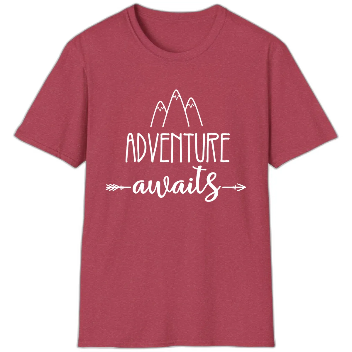 Adventure Awaits Mountains T-Shirt in Heather Cardinal