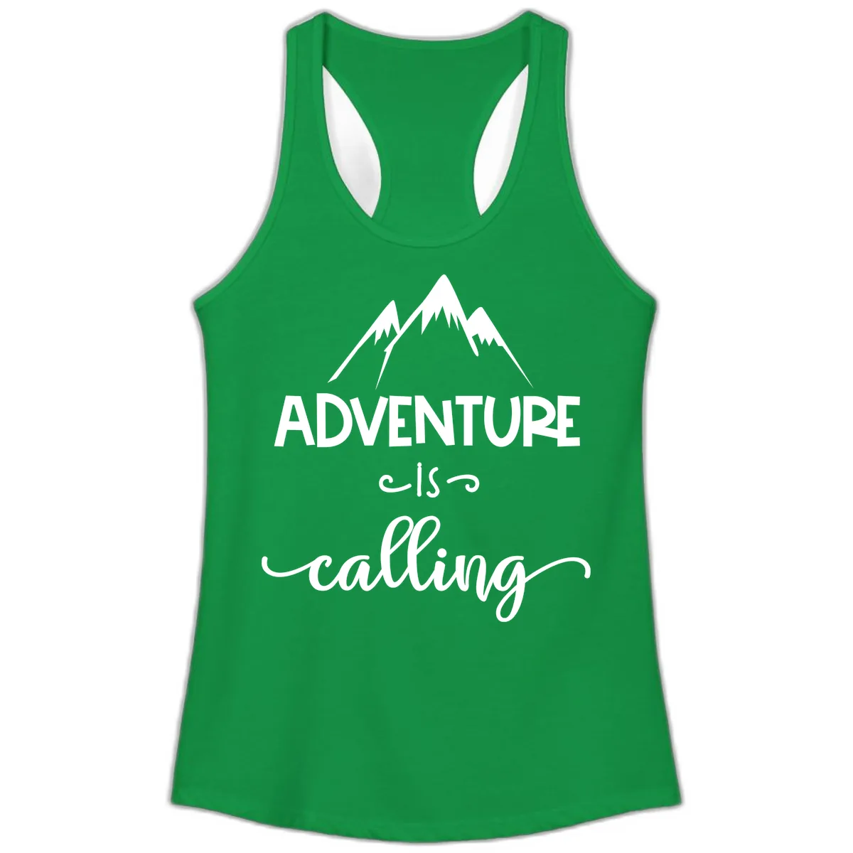 Adventure Is Calling Ladies Tank in Solid Kelly Green