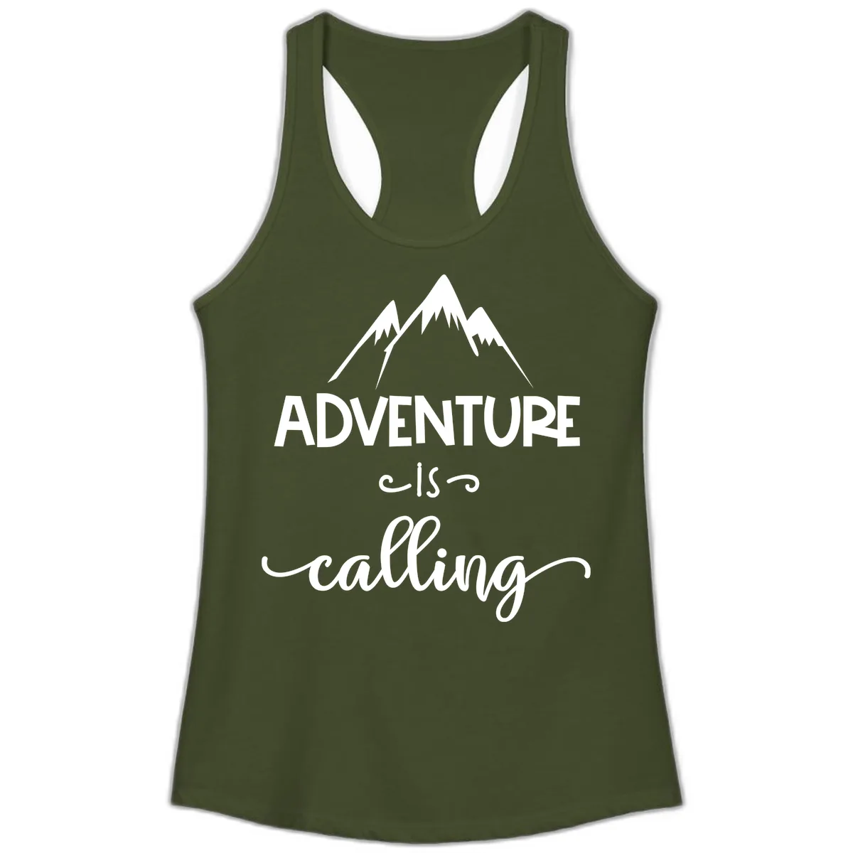 Adventure Is Calling Ladies Tank in Solid Military Green