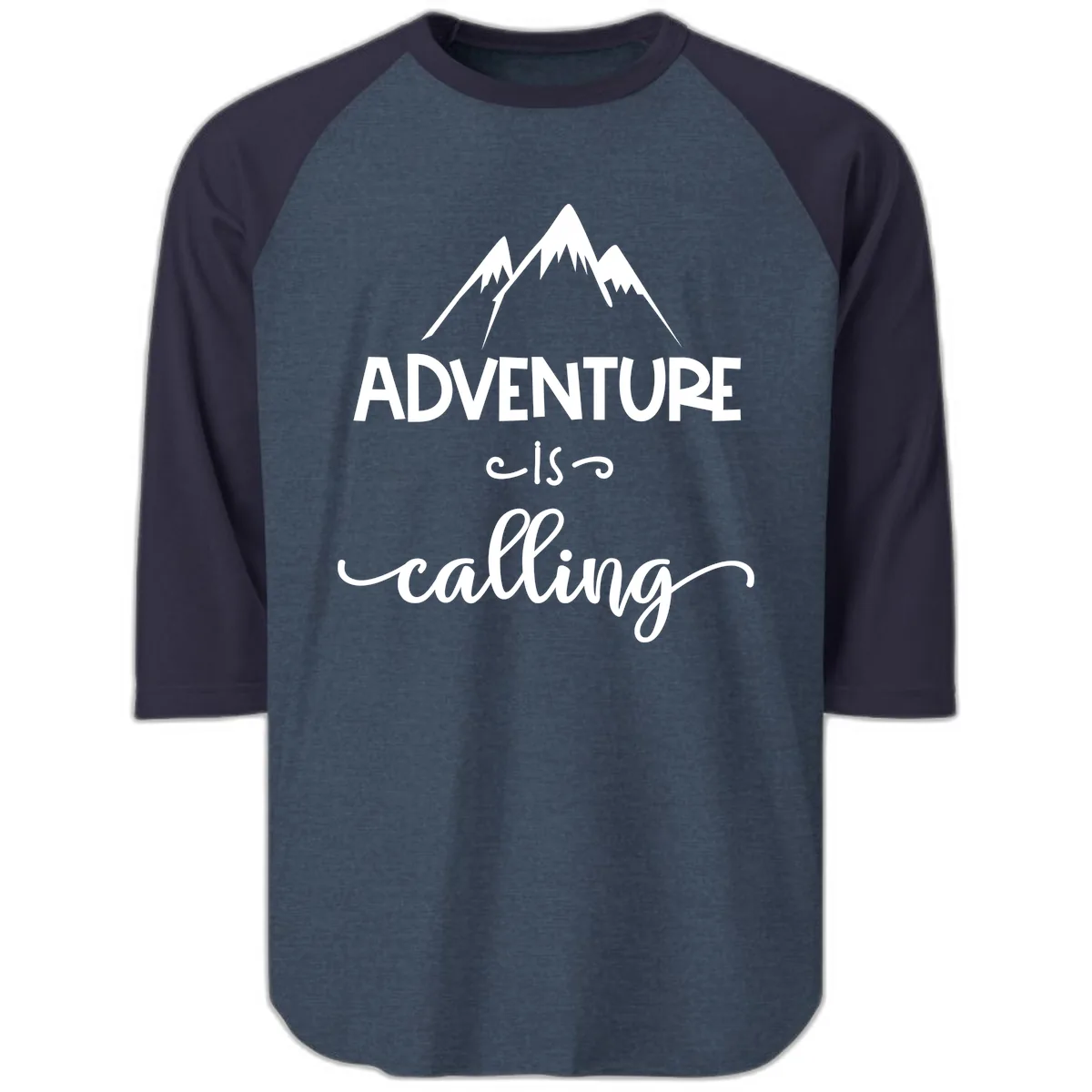 Adventure Is Calling Raglan 3/4 in Heather Denim Navy