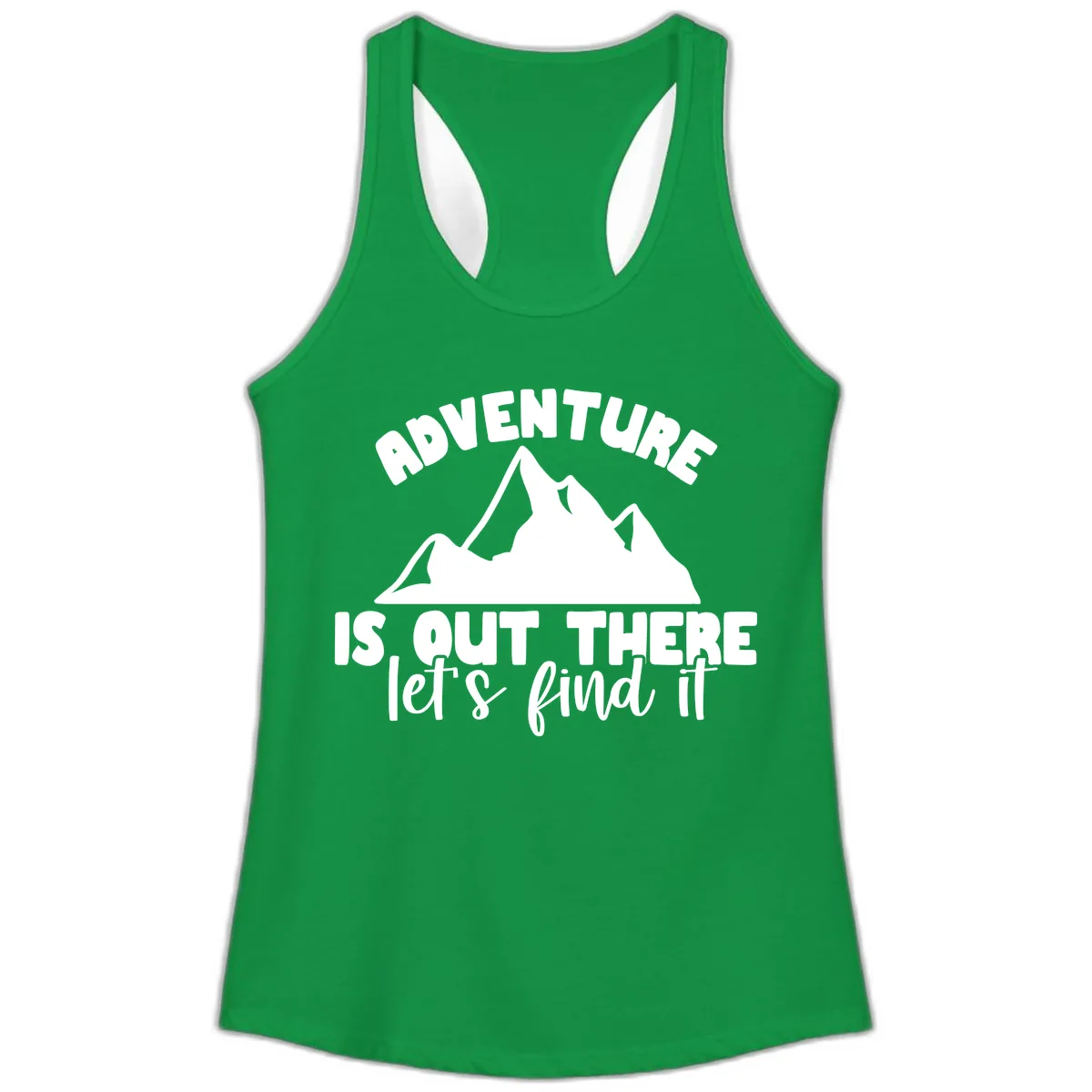 Adventure Is Out There Mountain Ladies Tank in Solid Kelly Green