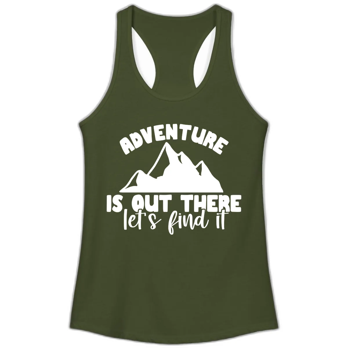 Adventure Is Out There Mountain Ladies Tank in Solid Military Green