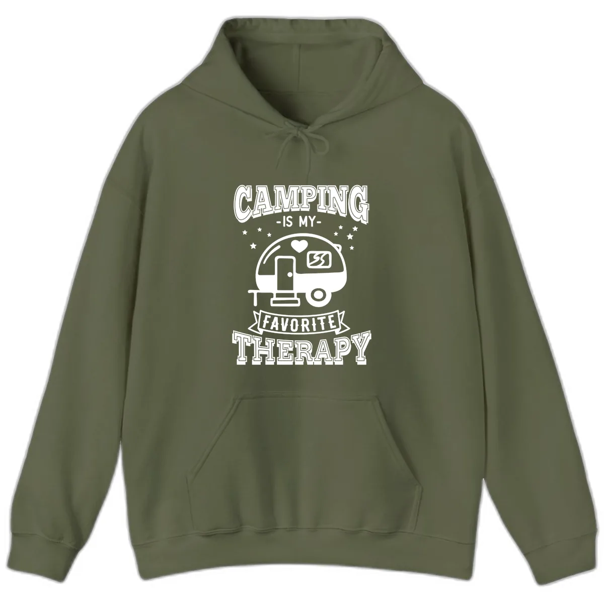 Camping Is My Favorite Therapy Hoodie in Military Green