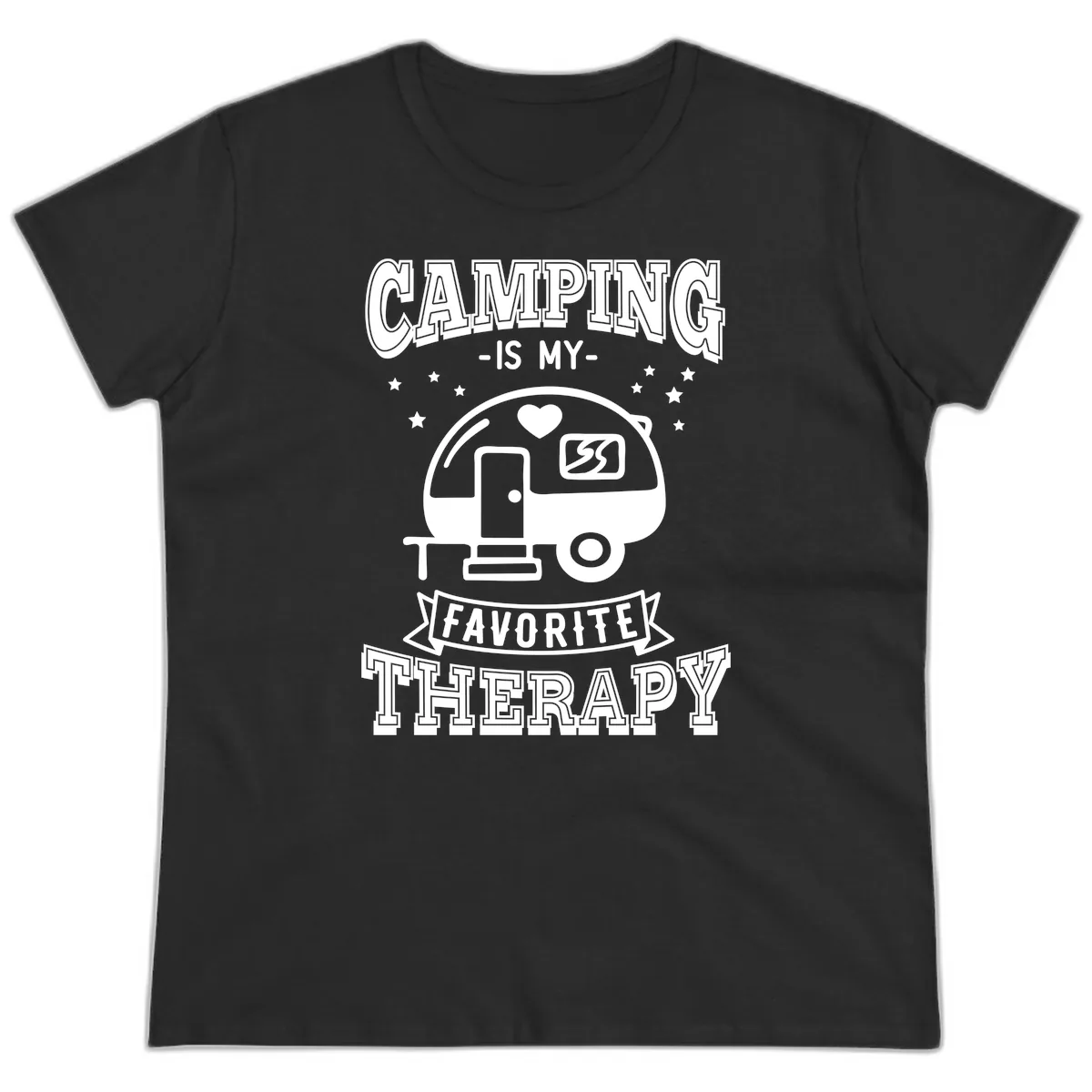 Camping Is My Favorite Therapy Ladies Tee in Black