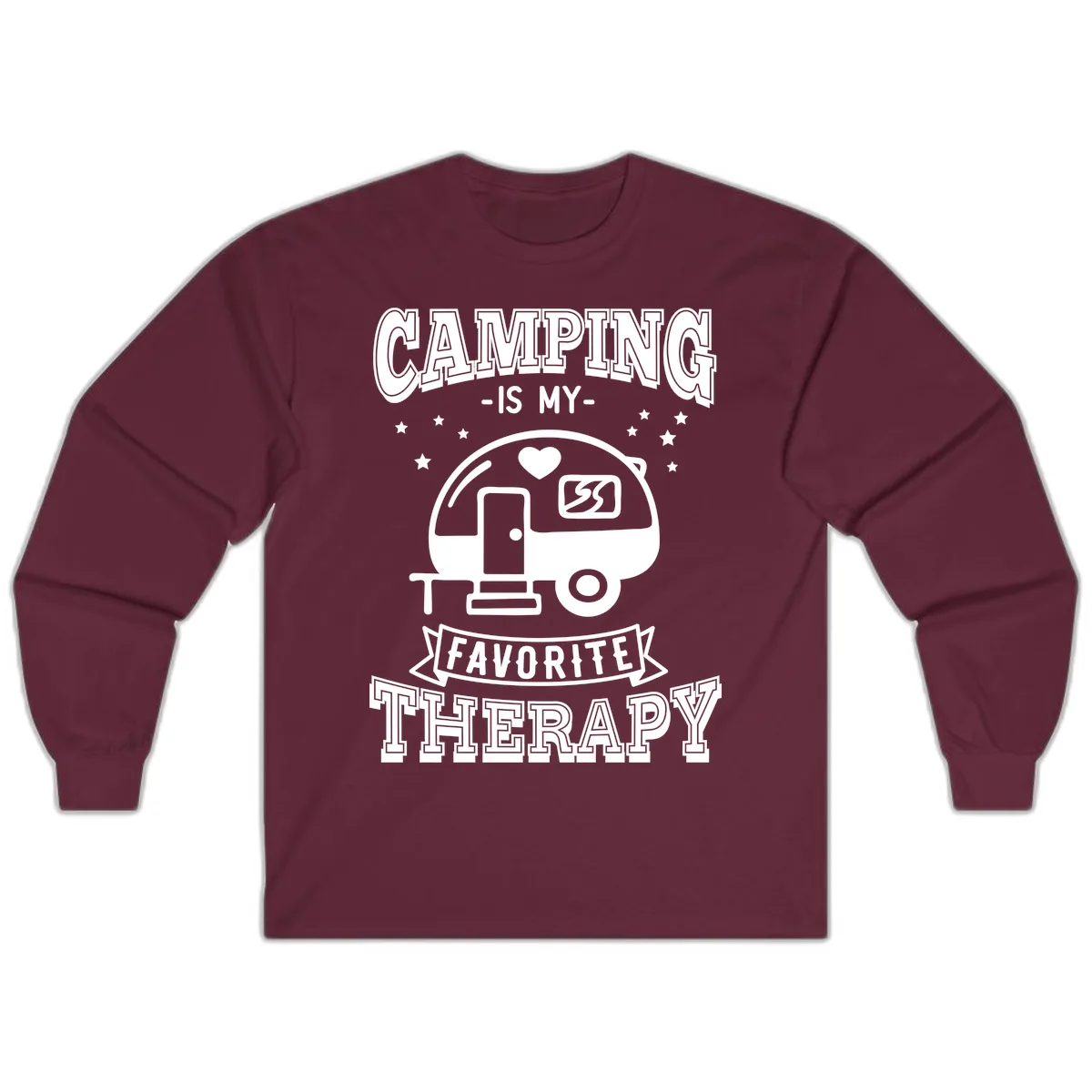 Camping Is My Favorite Therapy Long Sleeve in Maroon