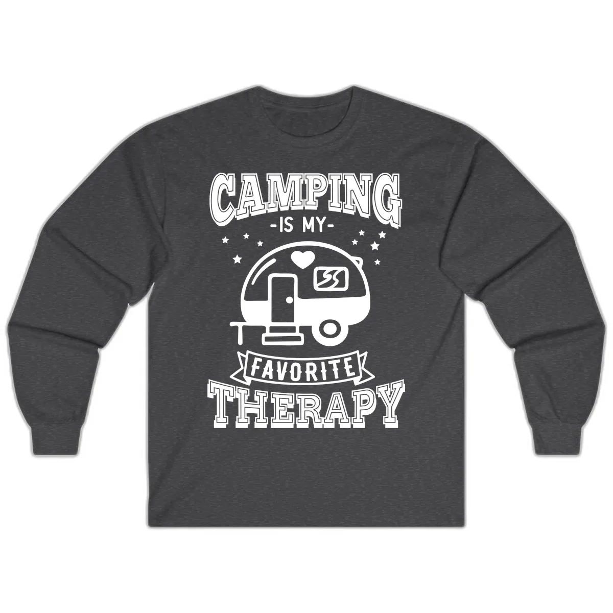 Camping Is My Favorite Therapy Long Sleeve in Dark Heather