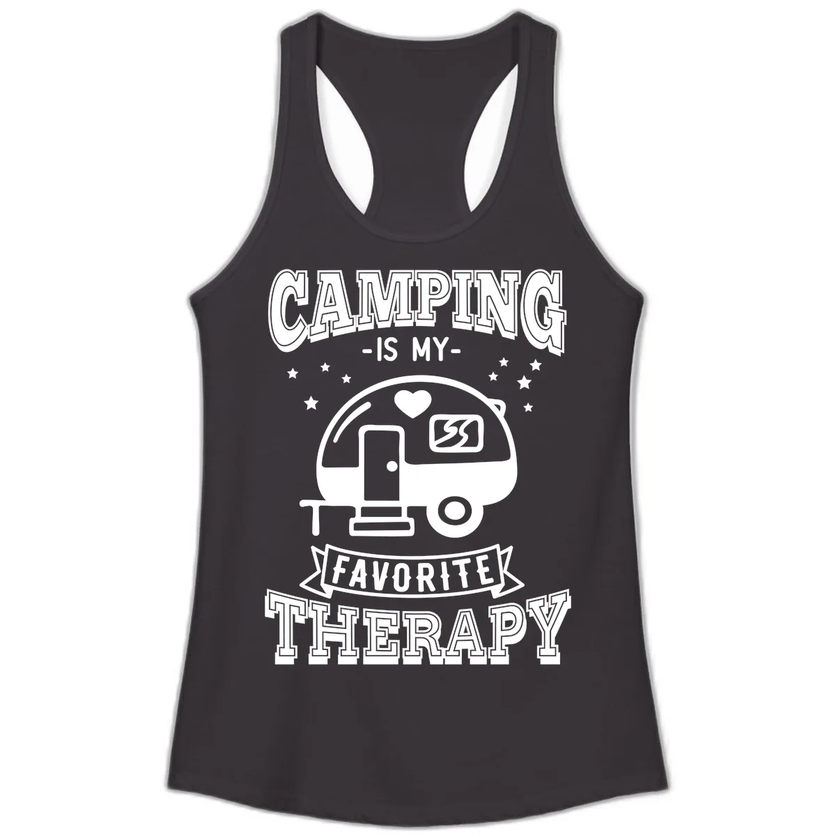 Camping Is My Favorite Therapy Ladies Tank in Black