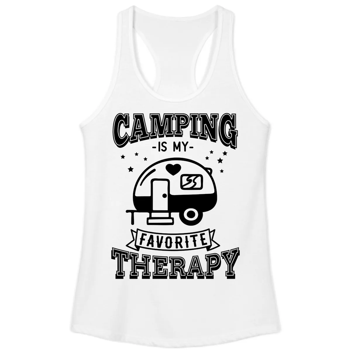 Camping Is My Favorite Therapy Ladies Tank in White