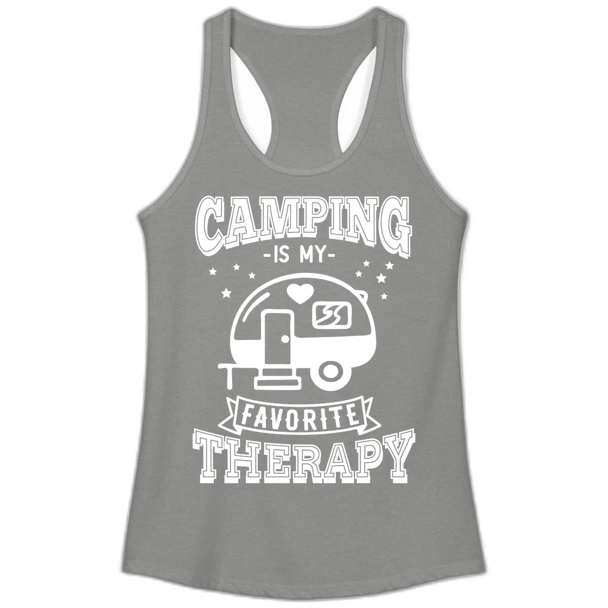 Camping Is My Favorite Therapy Ladies Tank in Heather Grey