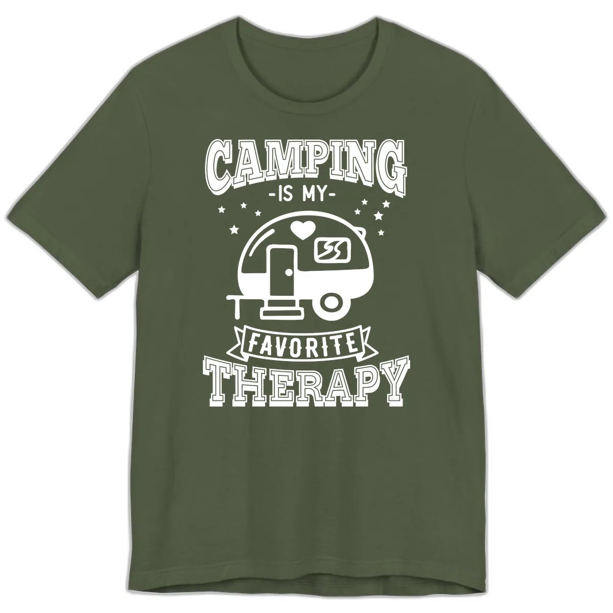 Camping Is My Favorite Therapy Premium T-Shirt in Military Green