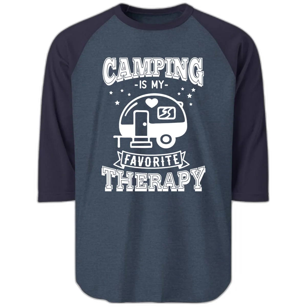 Camping Is My Favorite Therapy Raglan 3/4 in Heather Denim Navy