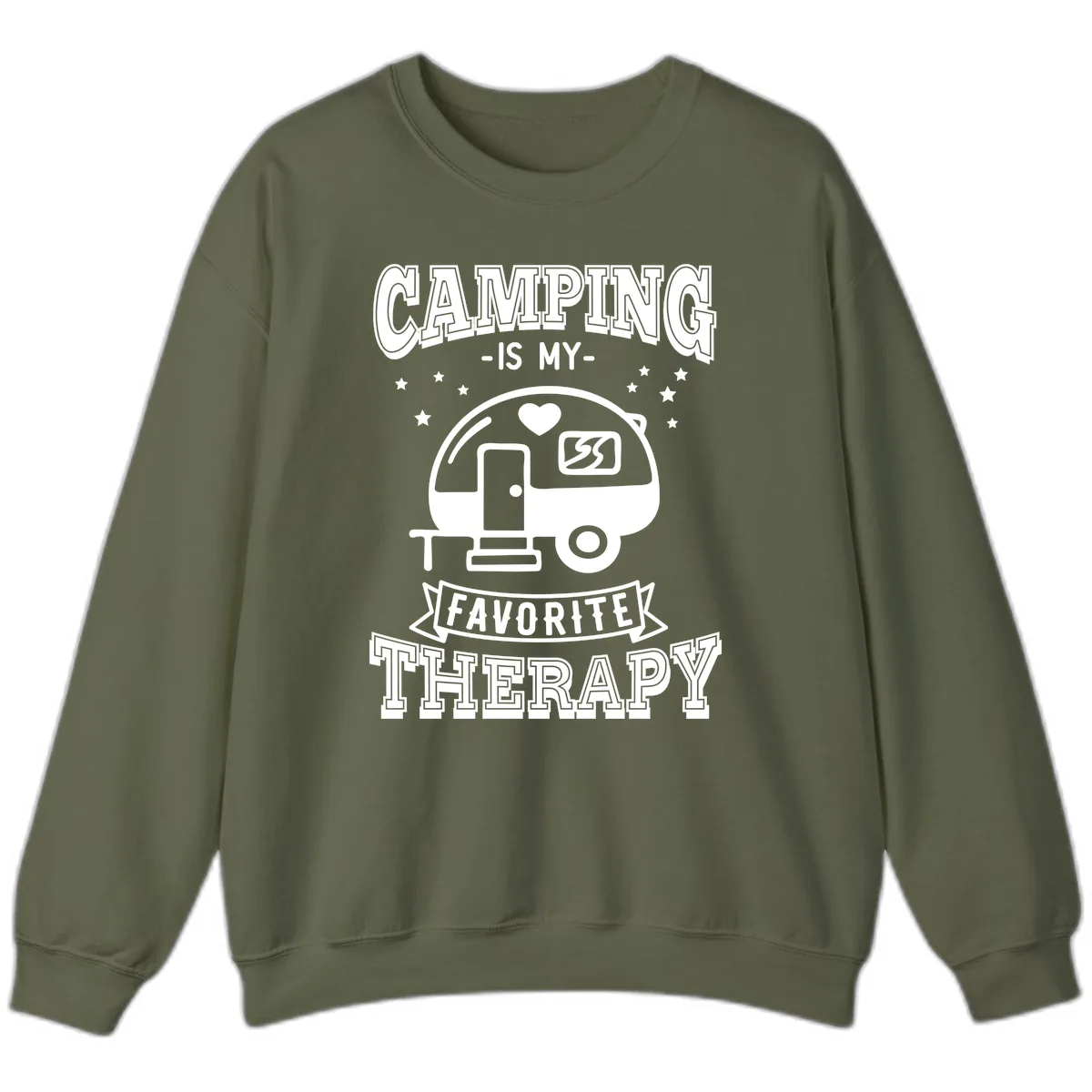 Camping Is My Favorite Therapy Sweatshirt in Military Green