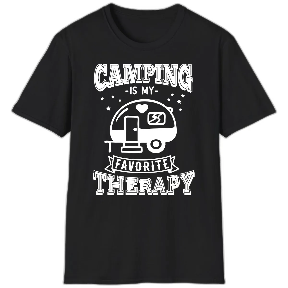Camping Is My Favorite Therapy T-Shirt in Black