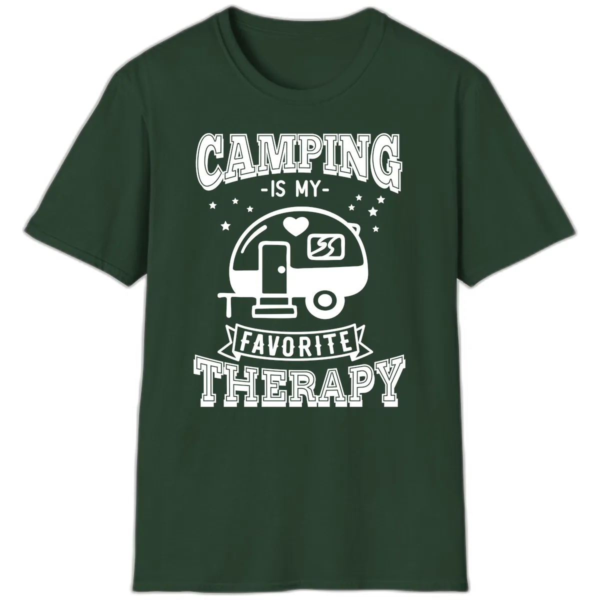 Camping Is My Favorite Therapy T-Shirt in Forest Green