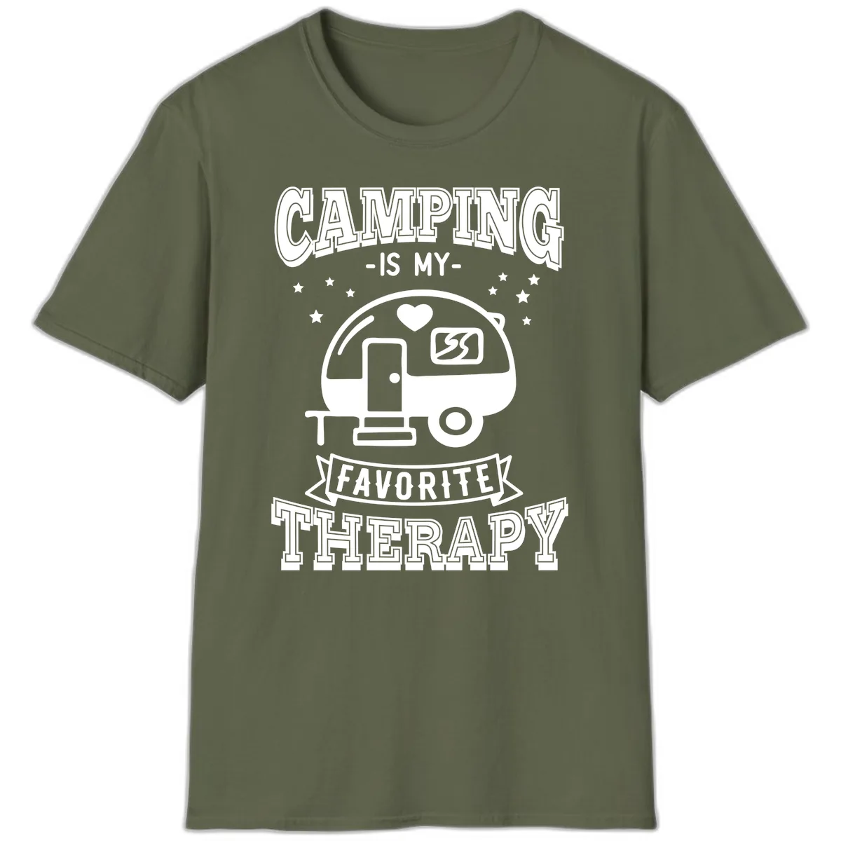 Camping Is My Favorite Therapy T-Shirt in Military Green