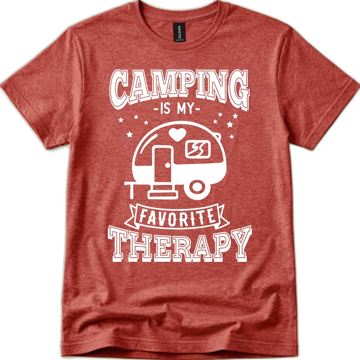 Camping Is My Favorite Therapy T-Shirt in Heather Cardinal