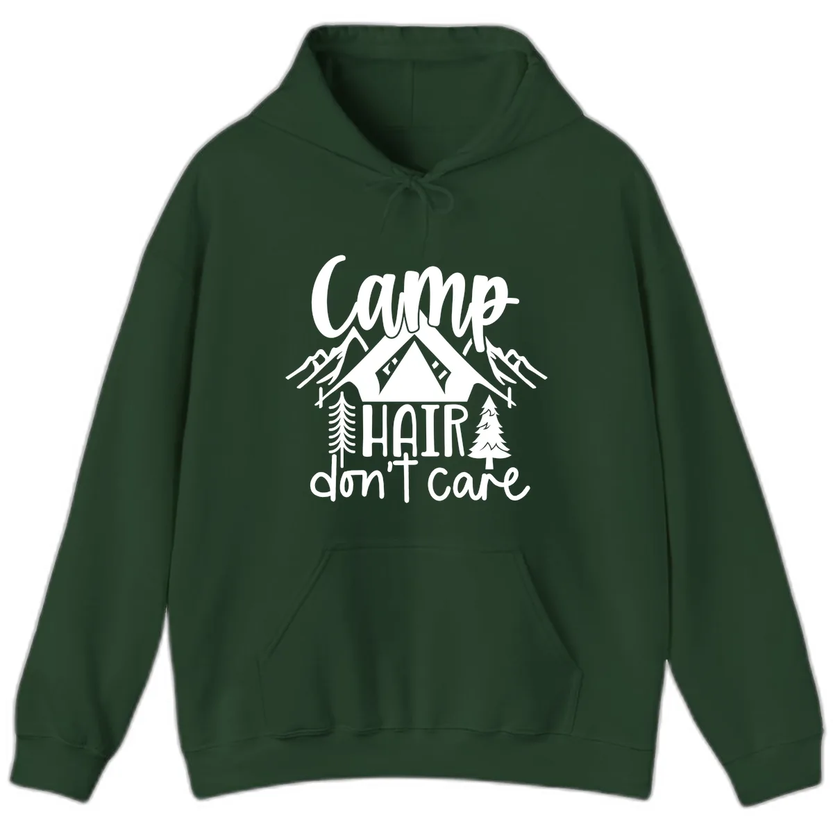 Camp Hair Don't Care Hoodie in Forest Green