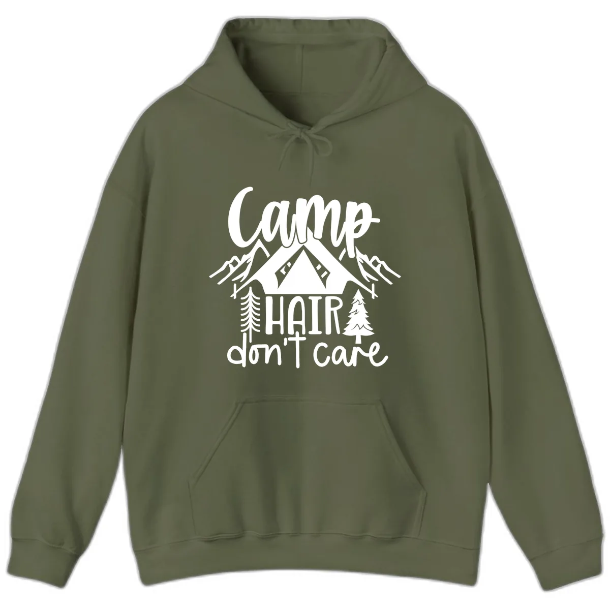 Camp Hair Don't Care Hoodie in Military Green