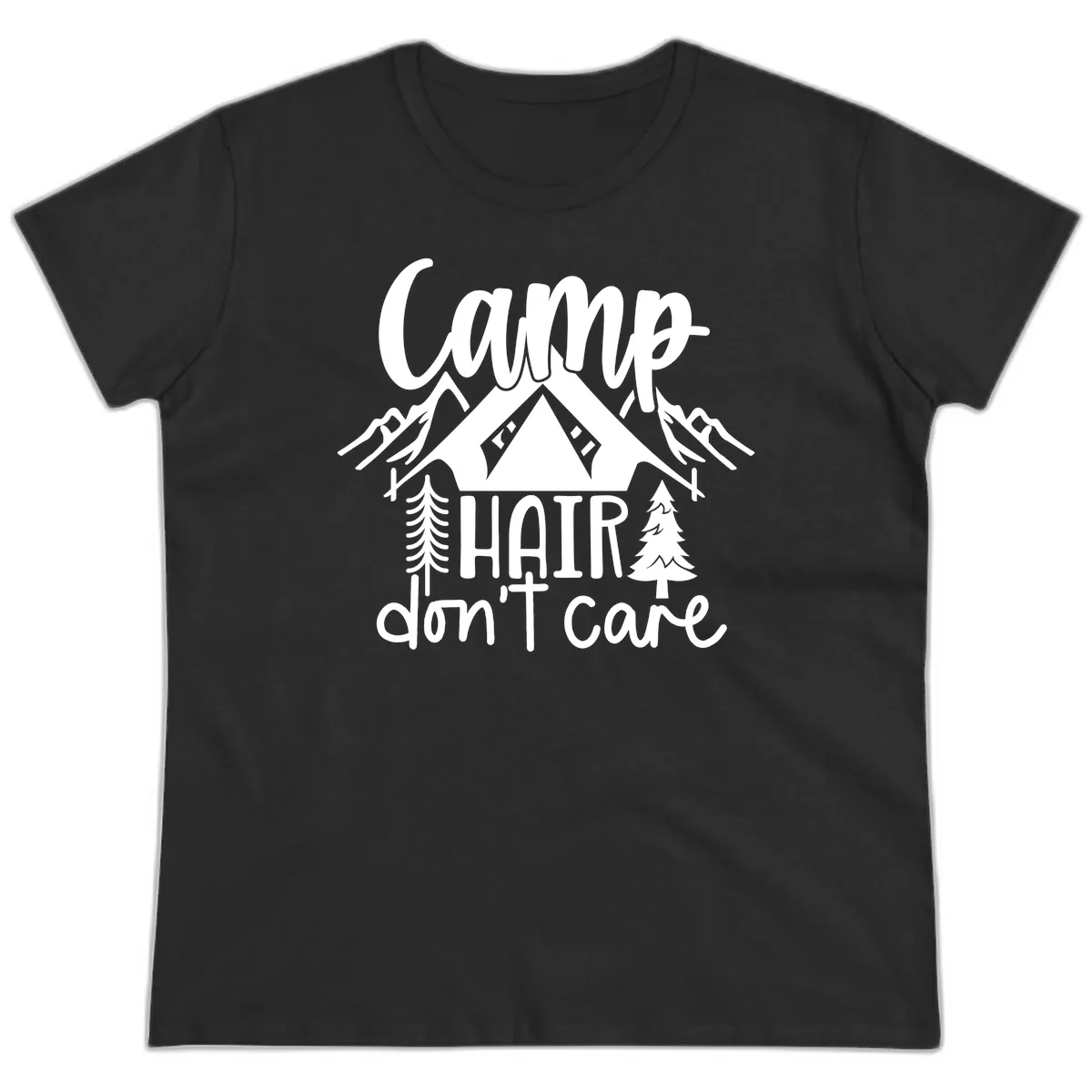 Camp Hair Don't Care Ladies Tee in Black