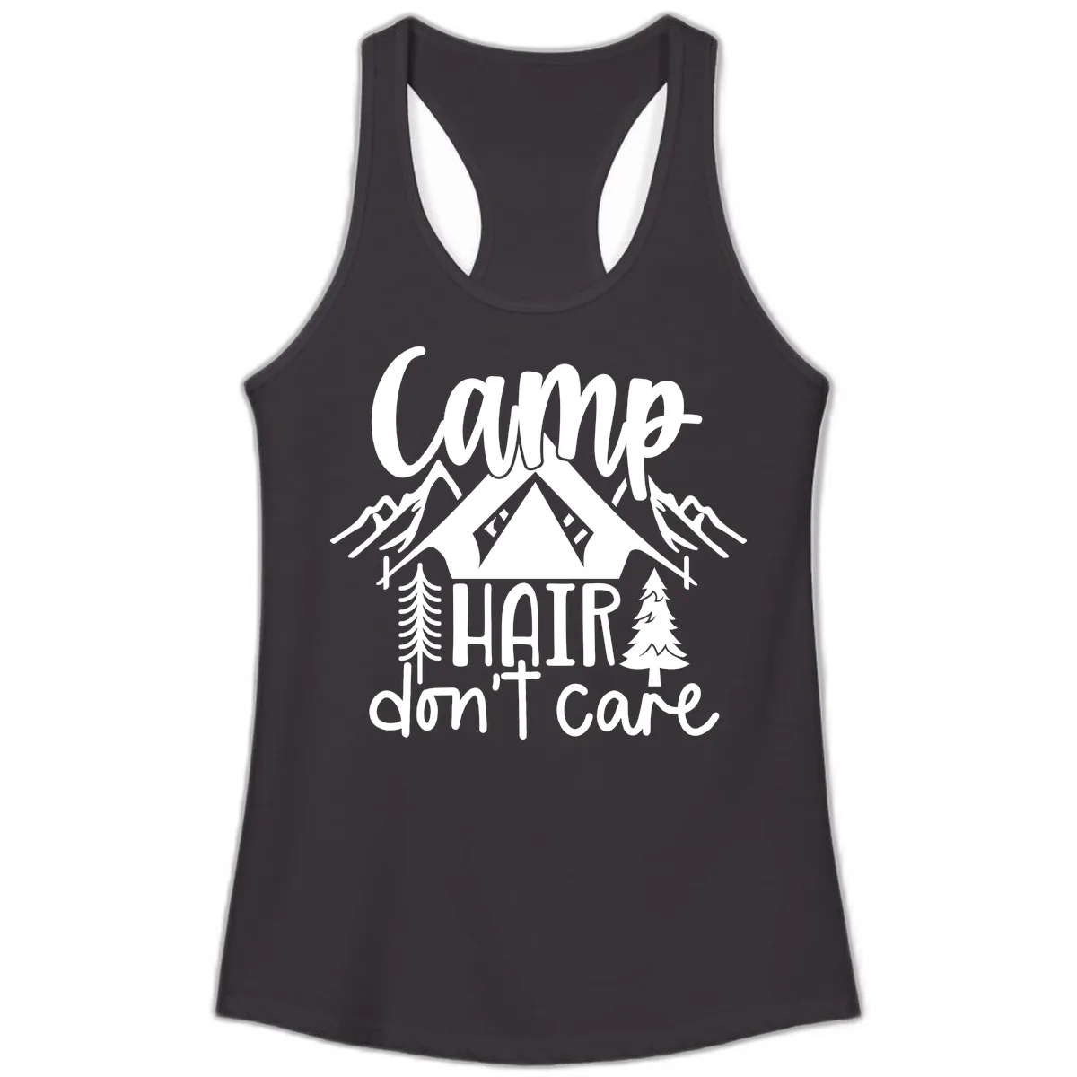 Camp Hair Don't Care Ladies Tank in Black
