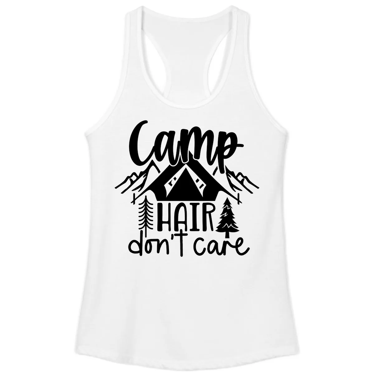 Camp Hair Don't Care Ladies Tank in White