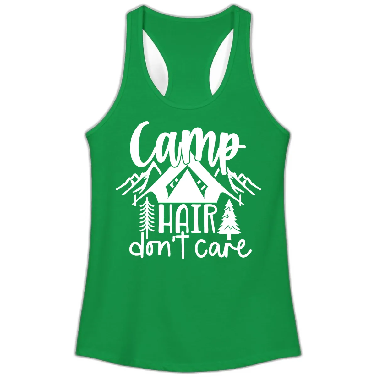 Camp Hair Don't Care Ladies Tank in Solid Kelly Green