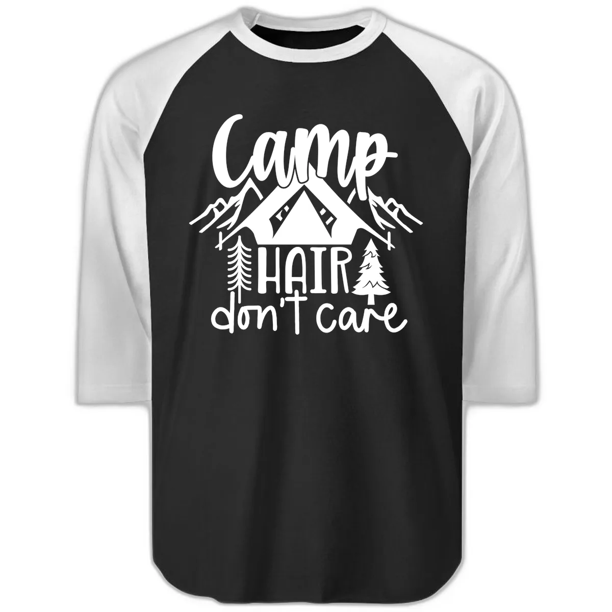 Camp Hair Don't Care Raglan 3/4 in Black White