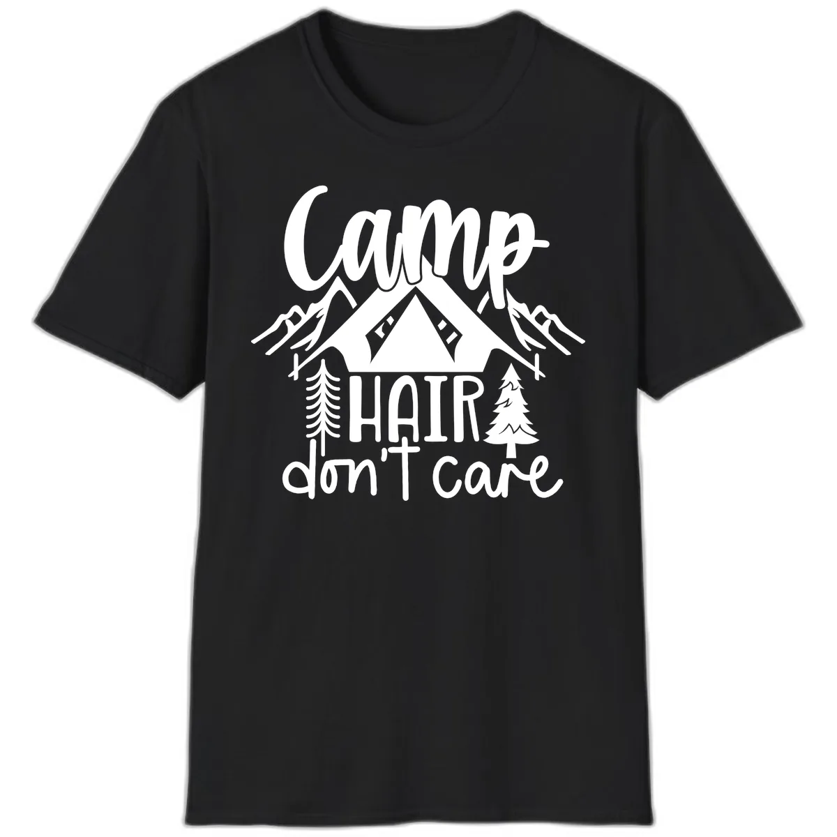 Camp Hair Don't Care T-Shirt in Black