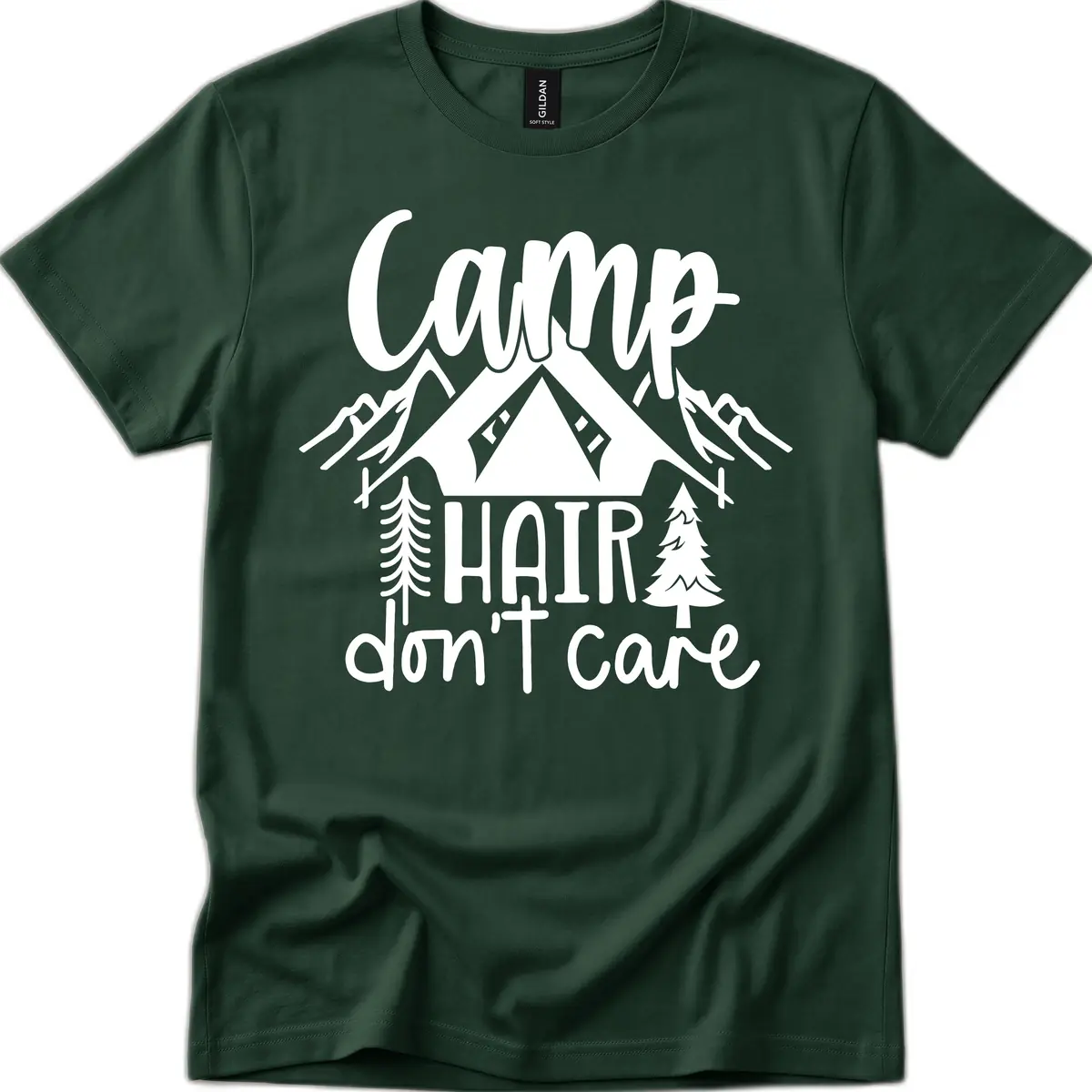 Camp Hair Don't Care T-Shirt in Forest Green