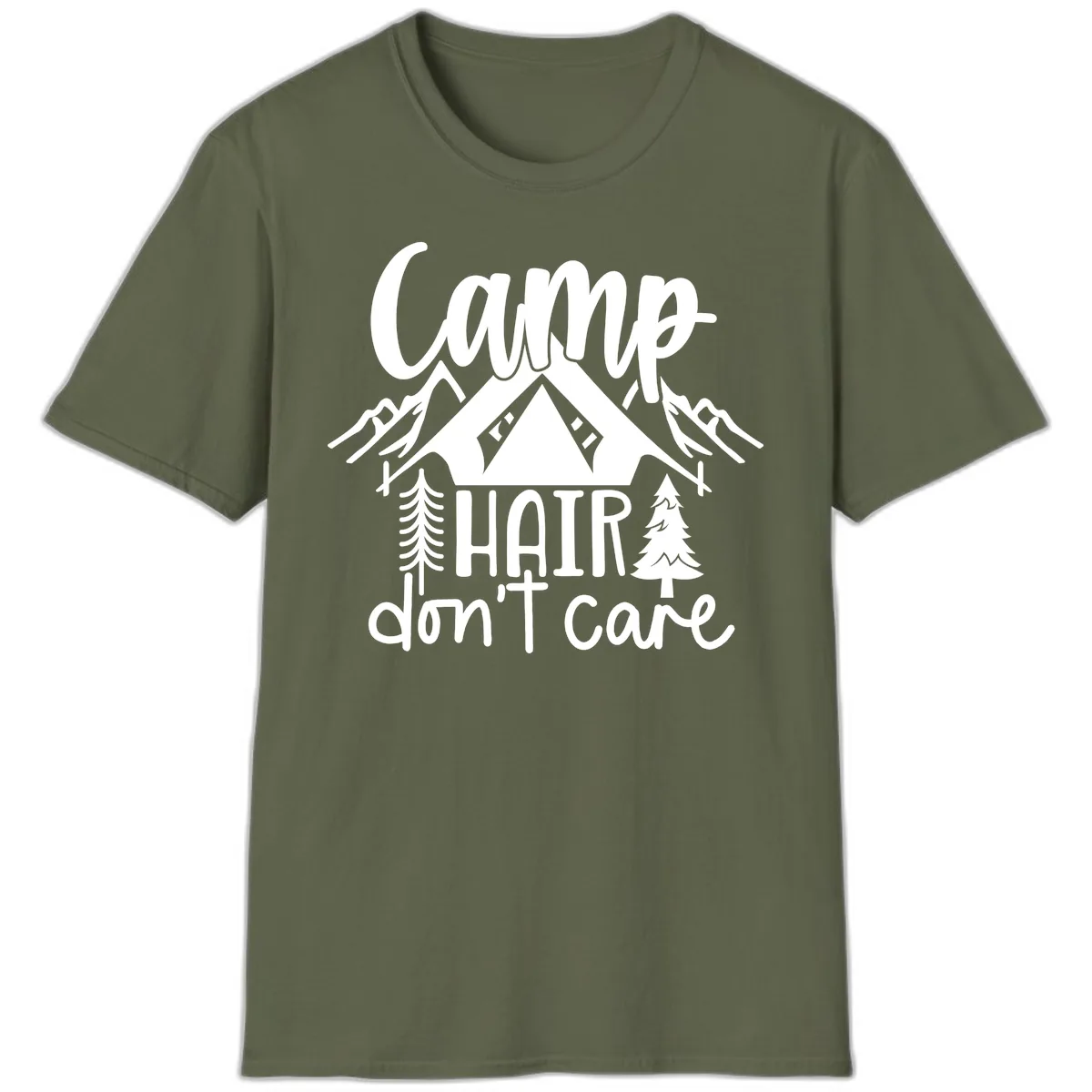 Camp Hair Don't Care T-Shirt in Military Green
