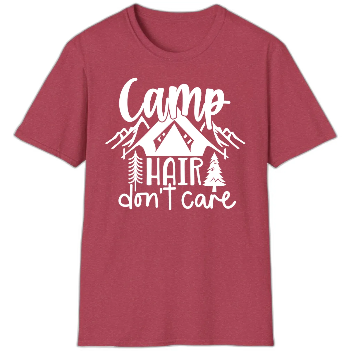Camp Hair Don't Care T-Shirt in Heather Cardinal