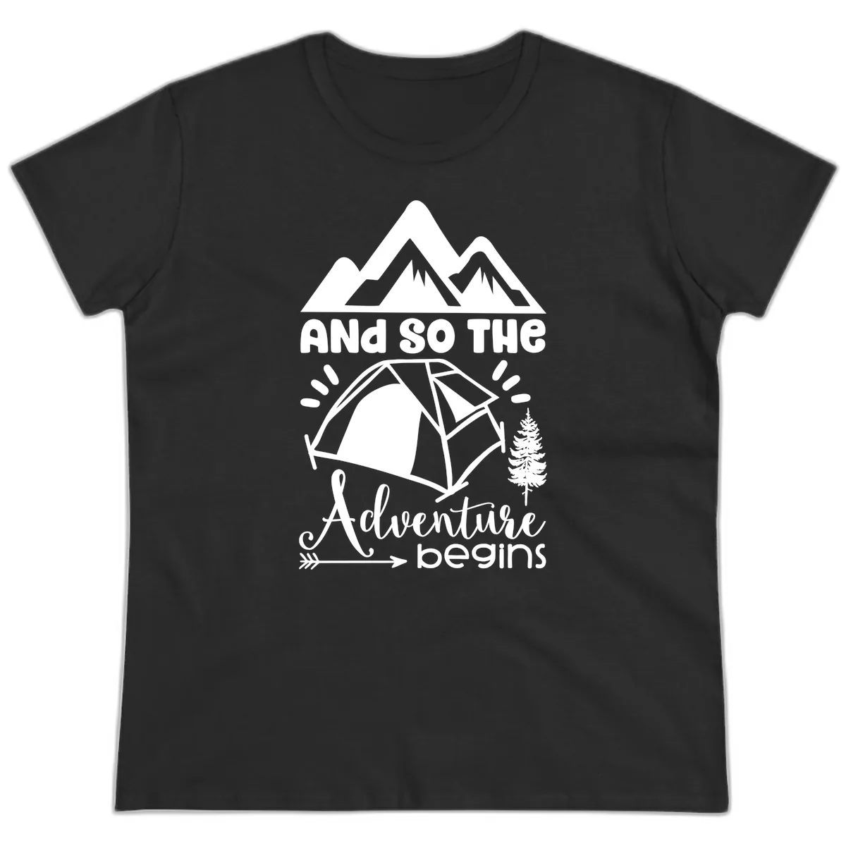And So The Adventure Begins Ladies Tee in Black