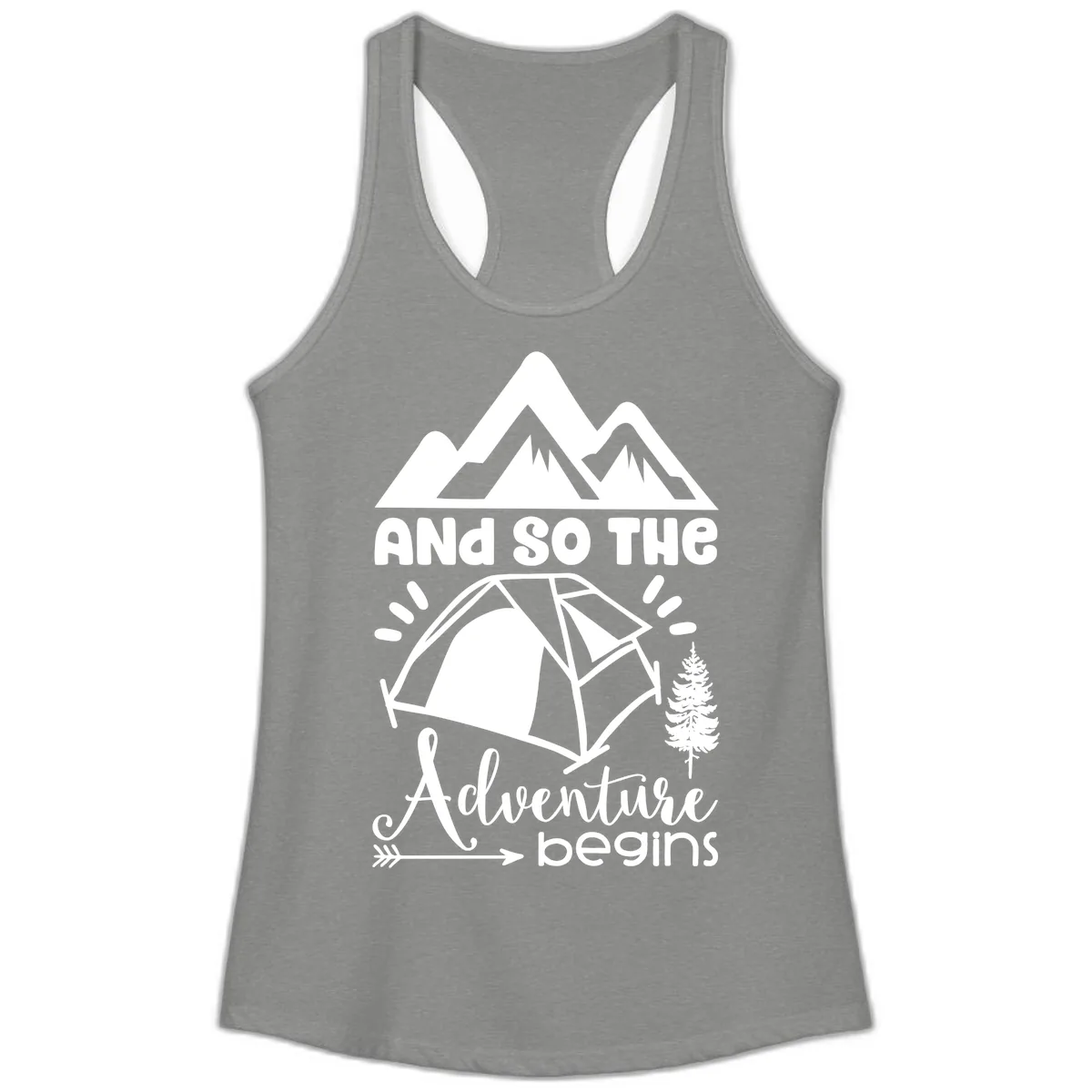 And So The Adventure Begins Ladies Tank in Heather Grey