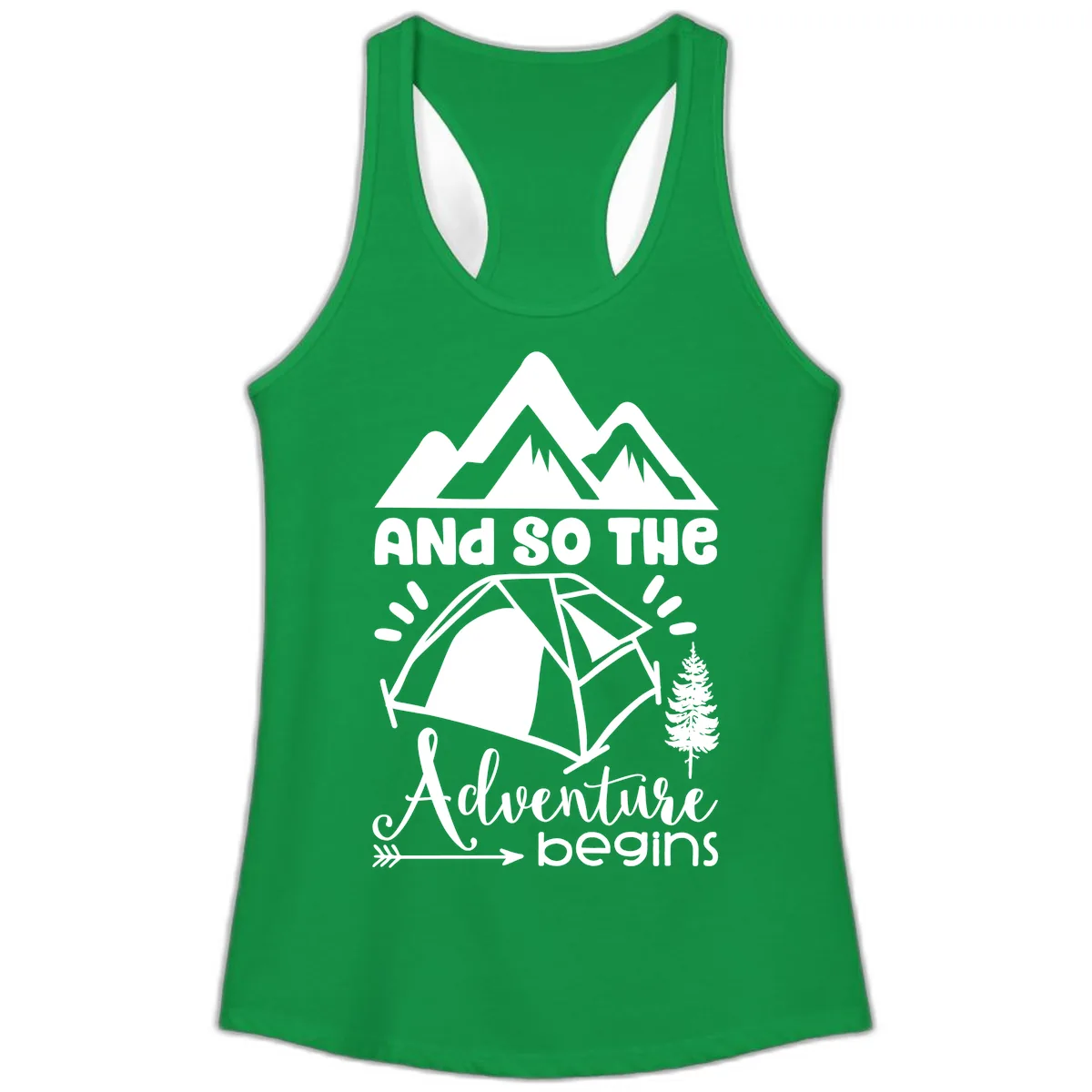 And So The Adventure Begins Ladies Tank in Solid Kelly Green