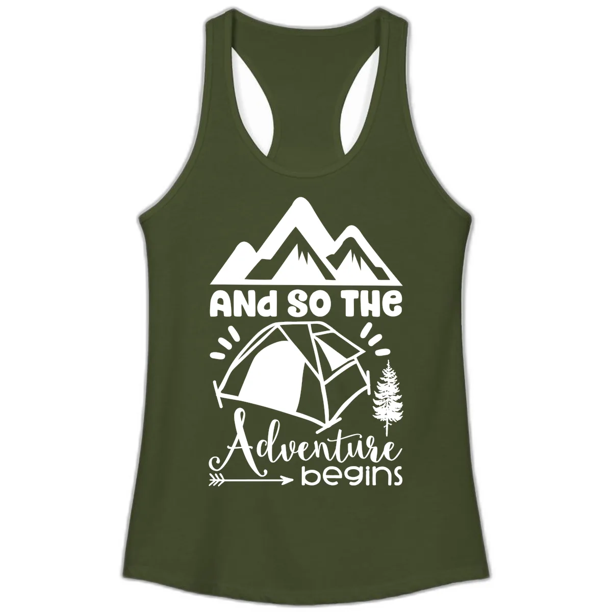 And So The Adventure Begins Ladies Tank in Solid Military Green