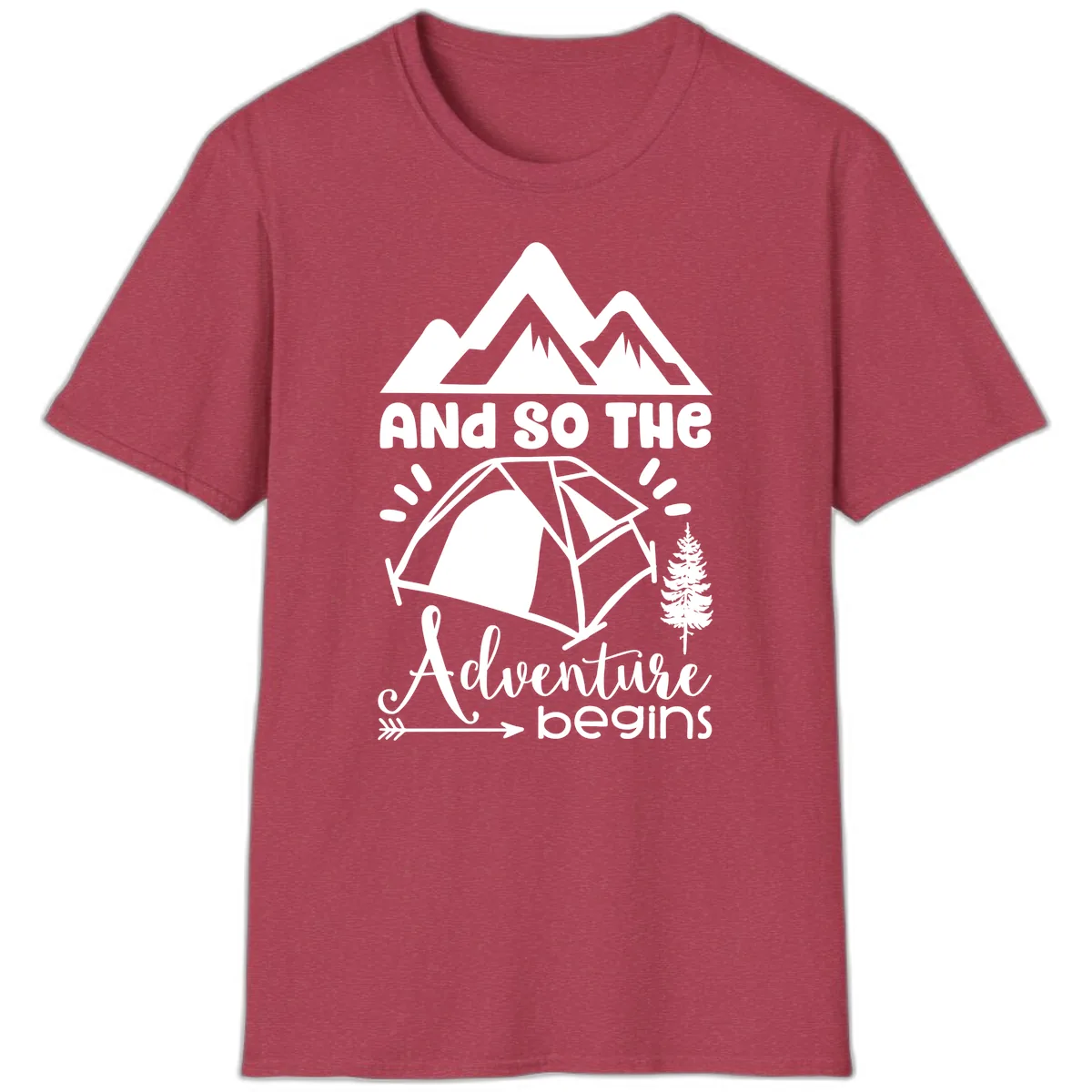 And So The Adventure Begins T-Shirt in Heather Cardinal