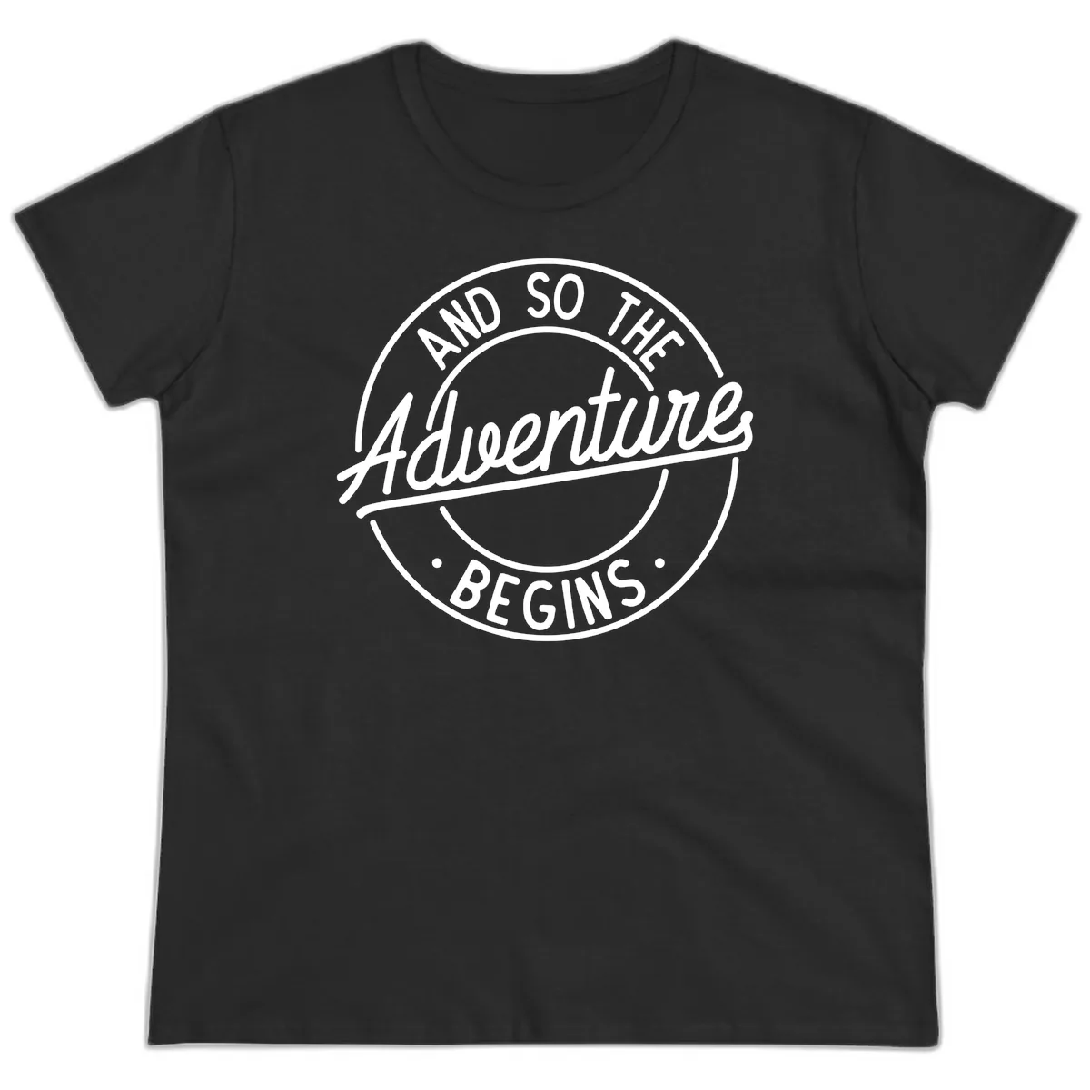 And So The Adventure Begins Ladies Tee in Black