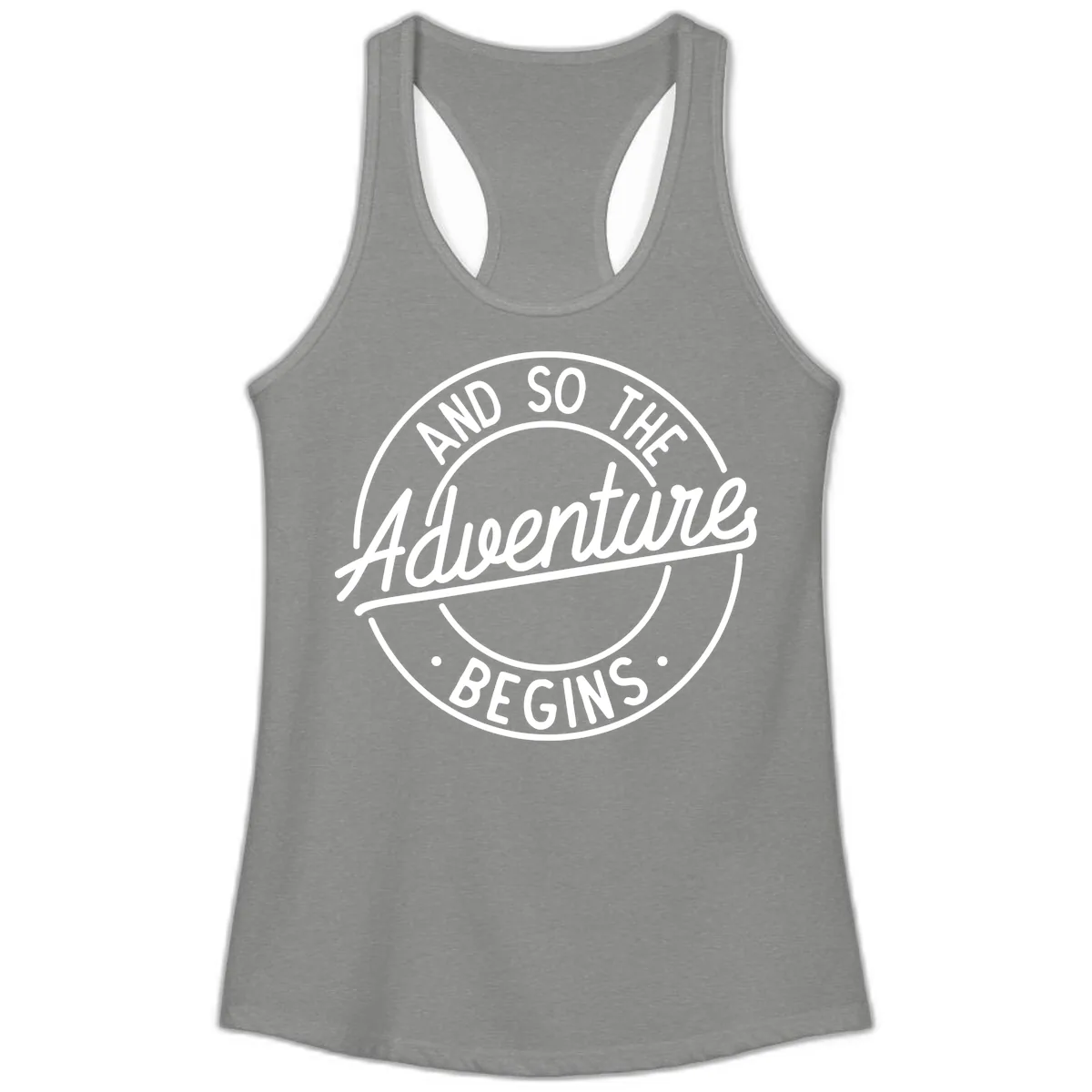 And So The Adventure Begins Ladies Tank in Heather Grey